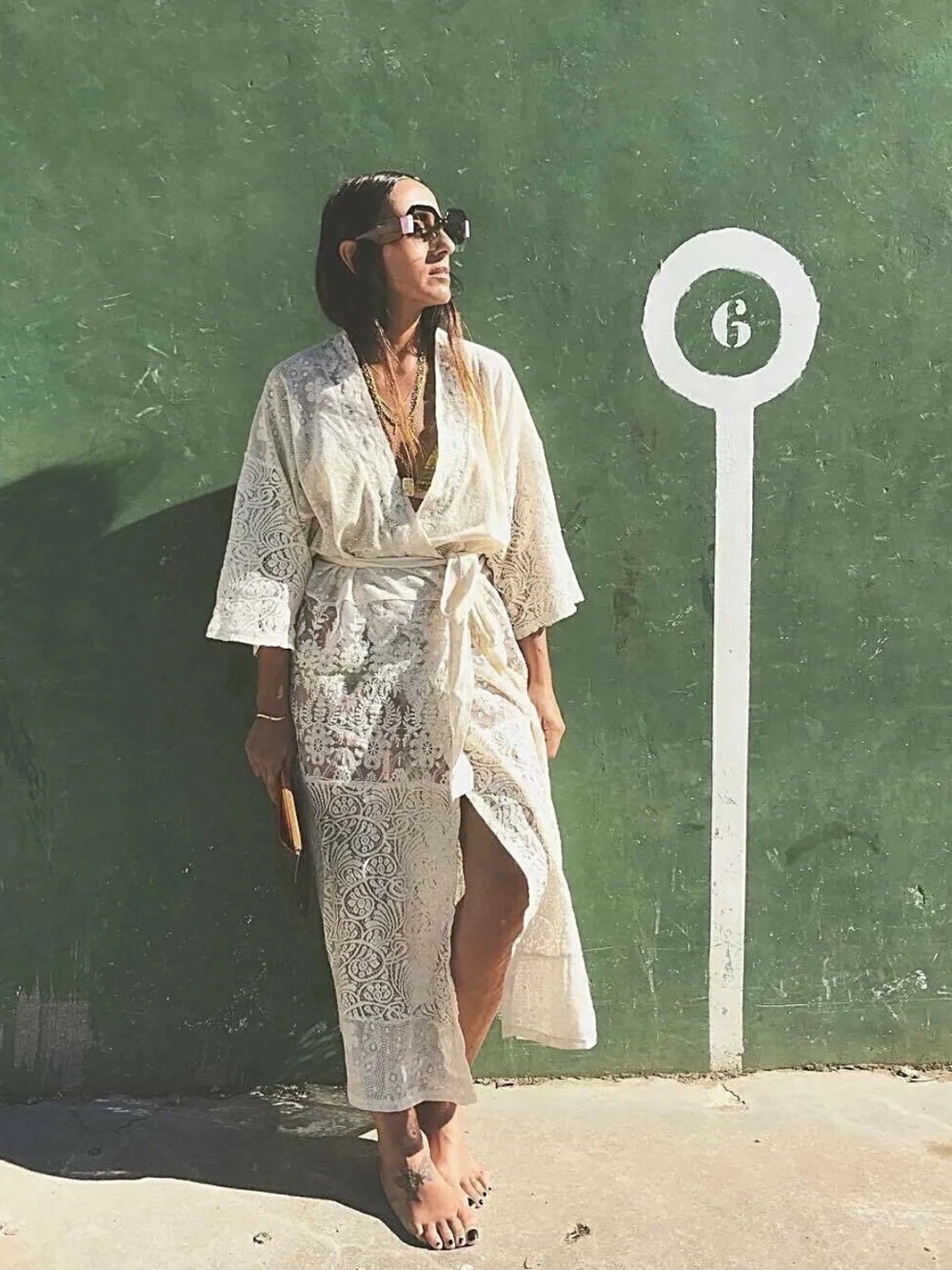 ZARA Cream Lace Kimono Duster Flowing Wrap Dress Cover-Up Beach Vacation Boho M